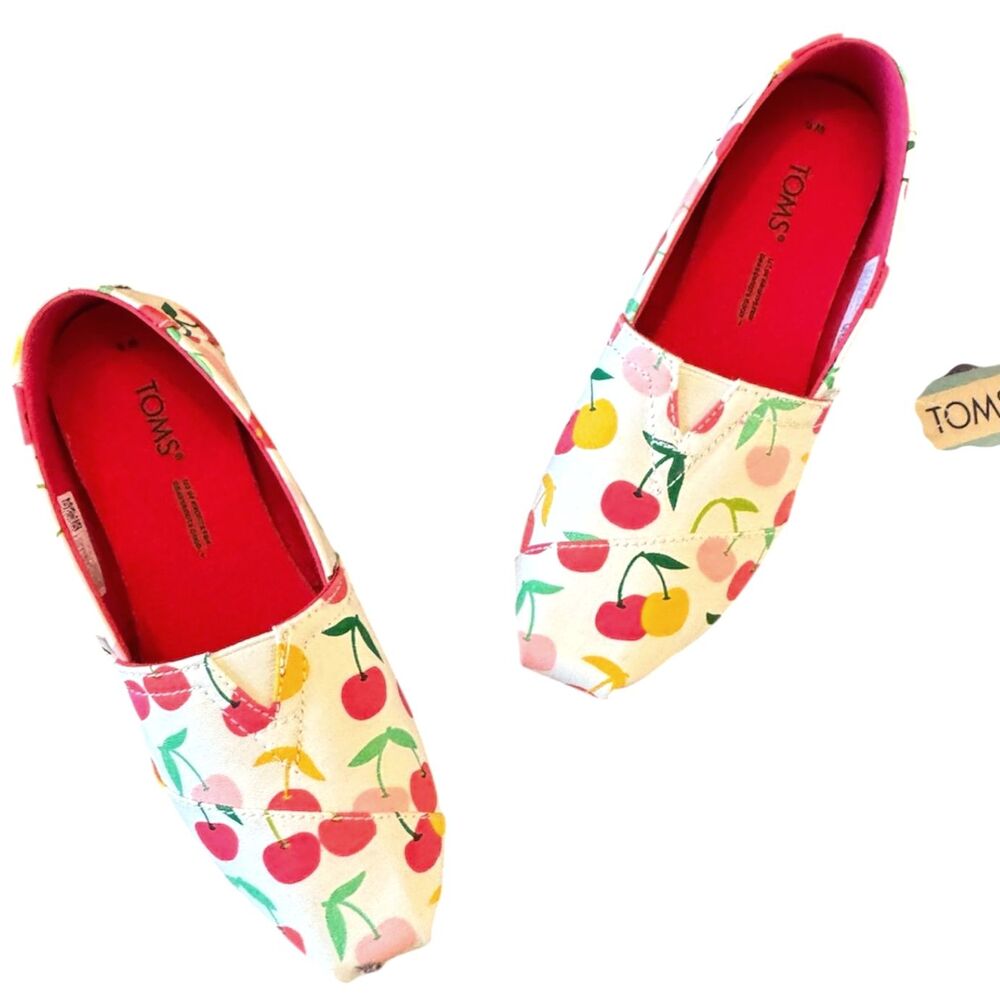 Toms Alpargata Natural Cherries Print Canvas Slip On Shoes Womens Size 5M